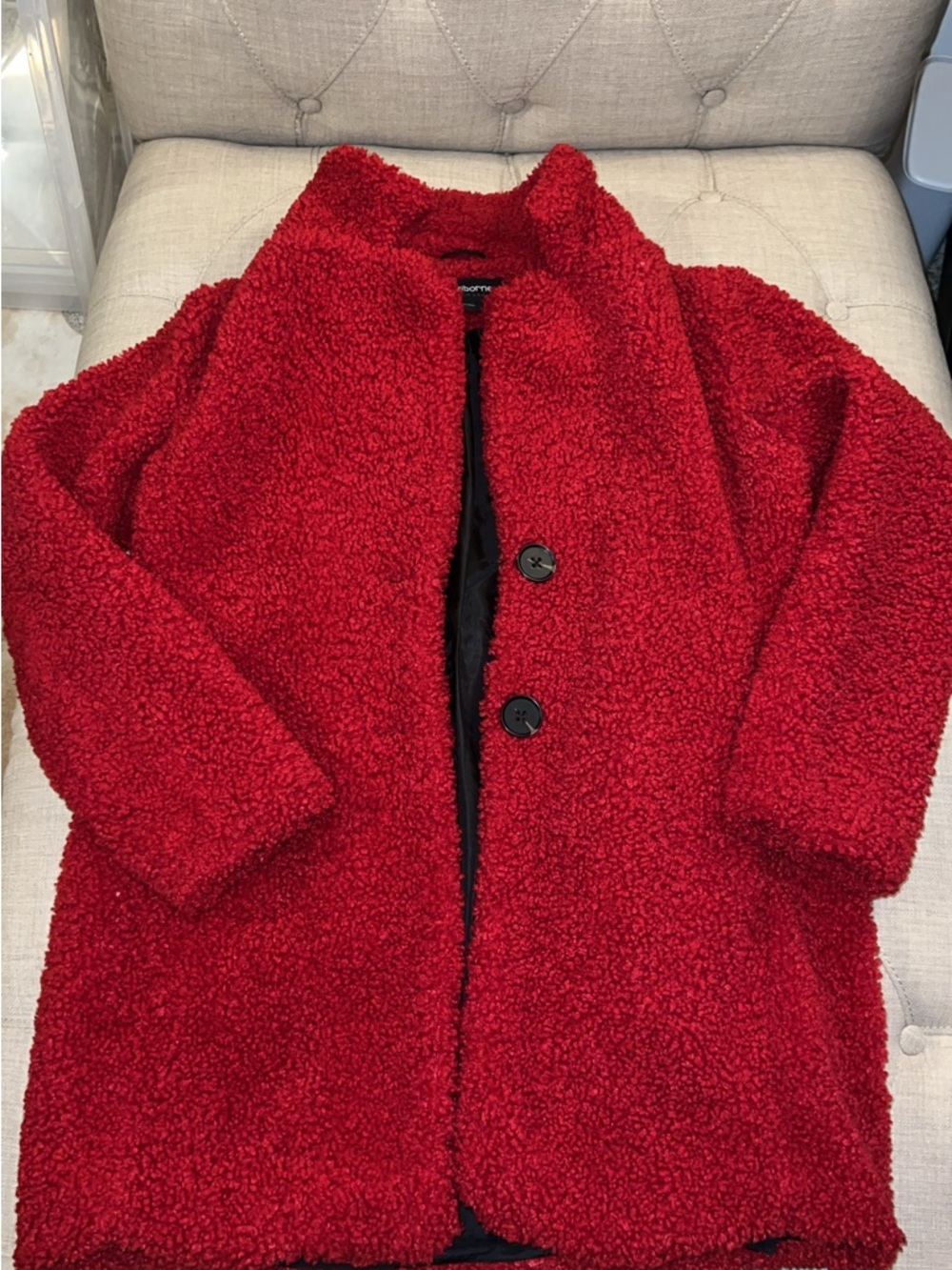 Liz Claiborne Red Sherpa Coat - Cozy Button-Front Jacket
